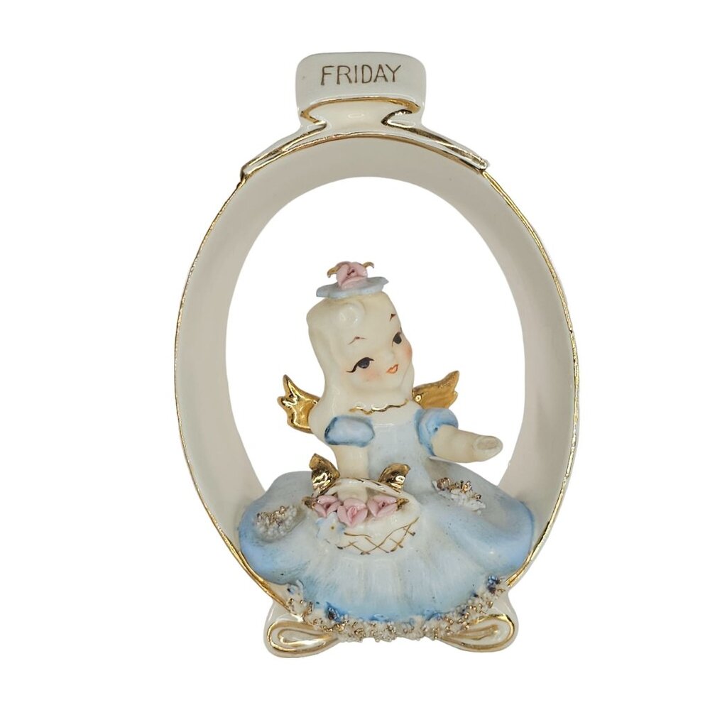 Vintage Lefton's Friday Angel Figurine Ceramic Collectible KW6949 1955 *Flaw*